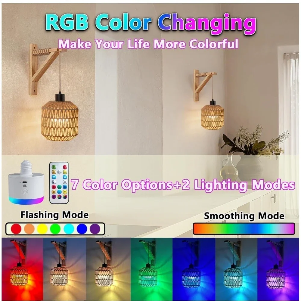 2‎ pack,Wireless Rechargeable Wall Lights 50 Hr Battery RGB Light